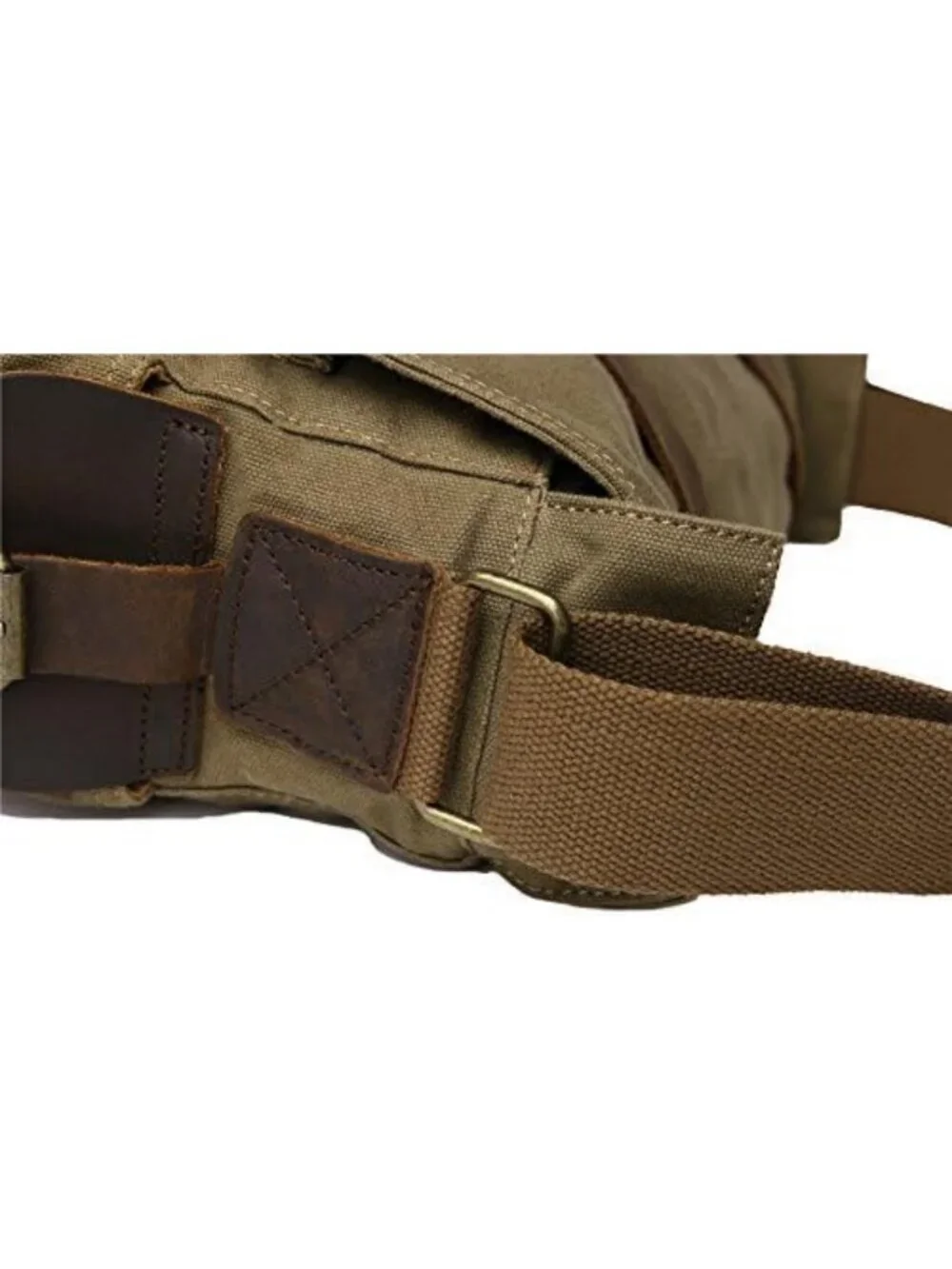 Vintage Military Style Leather Canvas Messenger Bag - Medium Laptop Tote